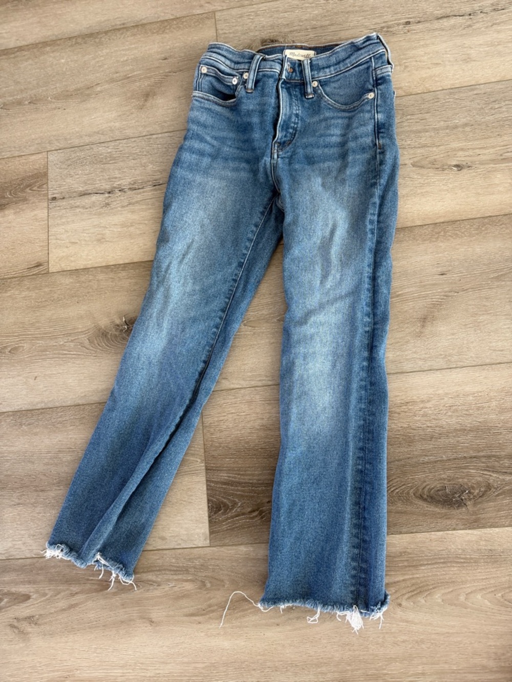 Madewell Blue Bootcut Jeans with Raw Hem